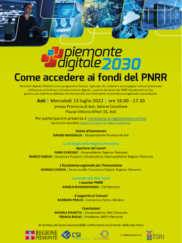 Piemonte digitale 2030:  "Come accedere ai fondi del PNRR"